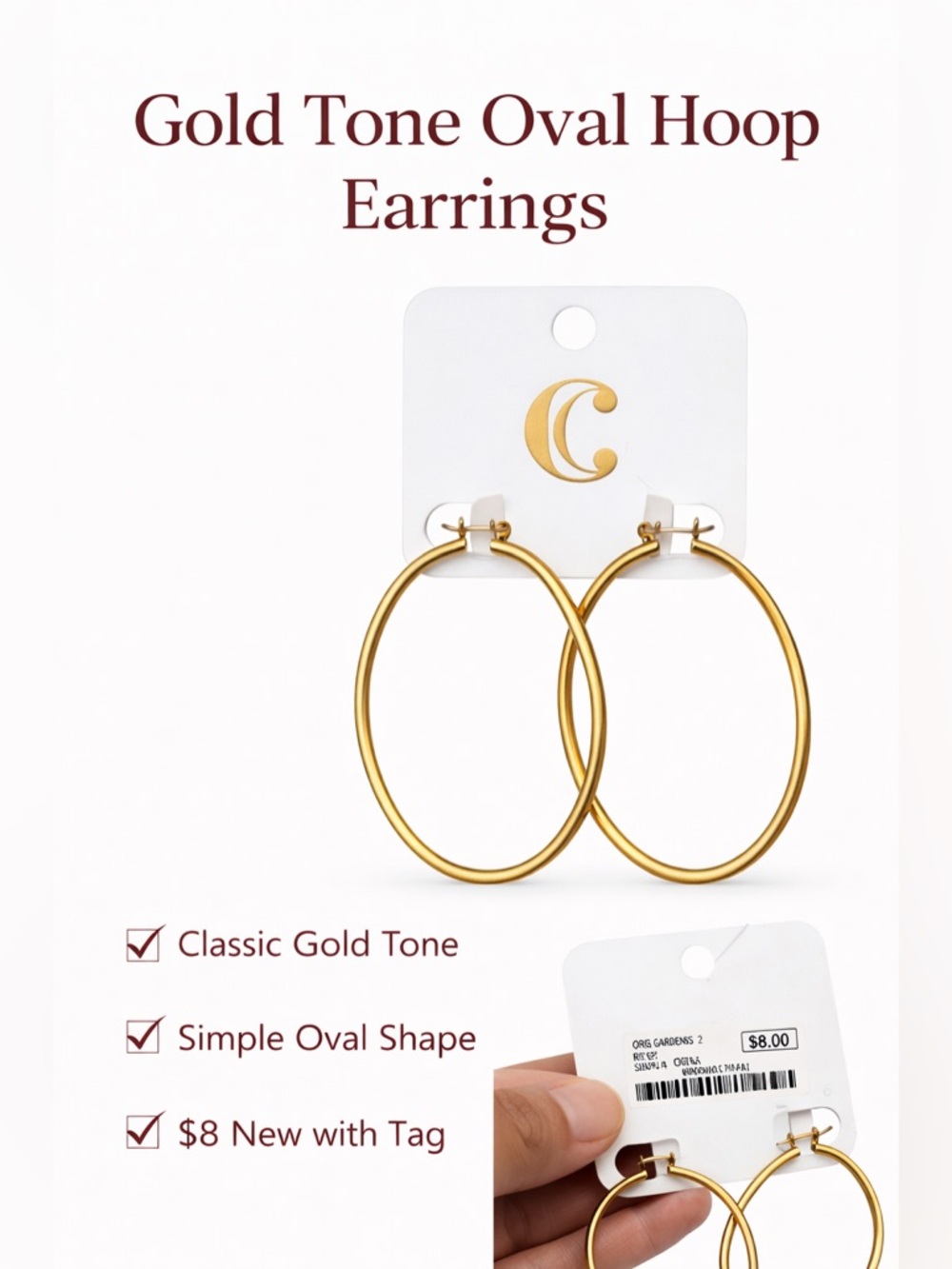 Charming Charlie Gold Tone Oval Hoop Earrings 💕 4x15$